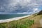 Heather Hill RÃ¥gelejevej, Vejby Blick Richtung Osten mach Gilleleje, Schwedem a,m Horizont, Seeland, DÃ¤nemark