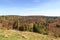Heathland panorama view to basin Totengrund in Luneburg Heath near Wilsede, Germany