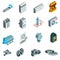 Heating Cooling System Isometric Icons Set