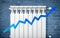 Heating cost increase graph against background of heating radiator. heating and energy costs rise. Expensive heating costs during
