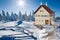 heating insulation system for houses - winter landscape with family house - expenses for electrical energy and heating