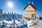 heating insulation system for houses - winter landscape with family house - expenses for electrical energy and heating