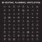 Heating, plumbing, ventilation editable line icons vector set on black background. Heating, plumbing, ventilation white
