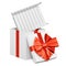 Heating radiator inside gift box, present concept. 3D rendering