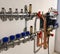 Heating system with copper pipes, valves and other equipment in a boiler room. copper pipes engineering