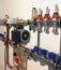 Heating system with copper pipes, valves and other equipment in a boiler room. copper pipes engineering