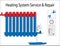 Heating system service and repair.Illustration with leaky heating radiator.