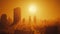 Heatwave over a city bright sun global warming urban heat