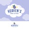 Heaven's Logo. Bakery and pastry logo on white cream cloud. Letters and golden nimbus with blueberry.