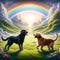 Heaven\\\'s Rainbow Fields: Where Dogs Find Blissful Play