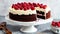 Heavenly Vanilla Raspberry Cake with Whipped Cream on a Beautiful Cake Stand.AI Generated