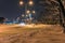 Heavily snow-covered road and sidewalk in an industrial town in Silesia, Poland, JastrzÄ™bie-Zdroj at night