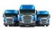 Heavy blue trucks isolated on white background