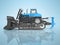 Heavy caterpillar bulldozer blue 3D rendering on blue background with shadow