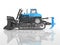 Heavy caterpillar bulldozer blue 3D rendering on white background with shadow