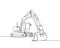 Heavy Construction Equipment, Excavator, backhoe loader, crawler loader one line art. Continuous line drawing of repair