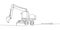 Heavy Construction Equipment, Excavator, backhoe loader, crawler loader one line art. Continuous line drawing of repair