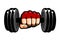 Heavy dumbbell in hand, cartoon. Gym, bodybuilding, weightlifting symbol. Sport vector illustration