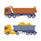 Heavy dump trucks. Tipper lorry, road cargo transportation flat vector illustration