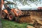 heavy duty earth moving bulldozer doing landscaping and moving soil