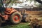 heavy duty industrial bulldozer landscaping and moving earth in the garden