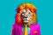 Heavy funny lion anthropomorphic bright colors, Generative AI