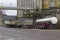 Heavy goods Vehicle articulated trailers parked up on Kennedy Wharf in Cork Harbour Ireland on a snowy day