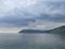 Heavy gray clouds over Baikal Lake