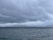 Heavy gray clouds over Baikal Lake