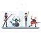 Heavy Hard Rock Folk Group Band Music Icons Guitarist Singer Bassist Drummer Concept Flat Design Vector Illustration