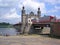 Heavy-load cars move on the bridge of the queen Louise. Sovetsk, Kaliningrad region