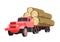 Heavy loaded red logging truck isolated on white background