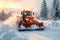 Heavy machinery clears winter road, ensuring safe travel conditions