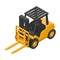 Heavy machinery with yellow 3d isometric lift truck to load pallets