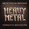 Heavy Metal alphabet font. 3D golden color beveled letters and numbers.