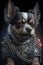 Heavy metal dog portrait. Dog dressed as rockstar. Funny dog