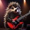 A heavy metal hedgehog in spiked leather and a guitar, rocking out on stage1