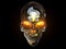 Heavy metal skull with orange glowing eyes