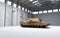 Heavy Military Tank in Modern Hangar.