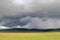 Heavy rain approaching the dry ground of Ngorongoro crater