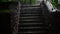 Heavy rain on concrete steps of the stairs outdoors