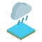 Heavy rain icon isometric vector. Dark cloud with raindrop above water surface
