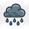 Heavy rain, shower or downpour icon for weather forecast application or widget. Cloud with raindrops. Color version on