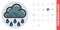 Heavy rain, shower or downpour icon for weather forecast application or widget. Cloud with raindrops. Simple color