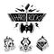Heavy rock music vector badge vintage label with punk skull symbol hard rock-n-roll sound sticker emblem illustration