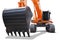 Heavy scoop of orange excavator