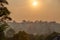 Heavy smoke haze covering houses in Victoria, Australia.