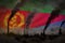 heavy smoke of plant pipes on Eritrea flag - global warming concept, background with space for your content - industrial 3D