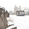 Heavy snowfall over the city of Maastricht with a view on the Vrijthof square covered with snow
