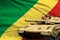 Heavy tank with fictional design on Congo flag background - modern tank army forces concept, military 3D Illustration